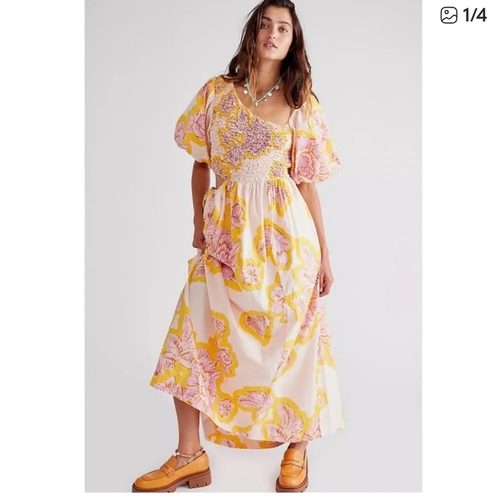 Free People Kalina Floral Cut Out Maxi Dress L - Picture 1 of 7